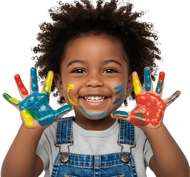 Happy child with painted hands