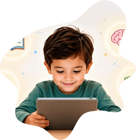 Boy studying on tablet